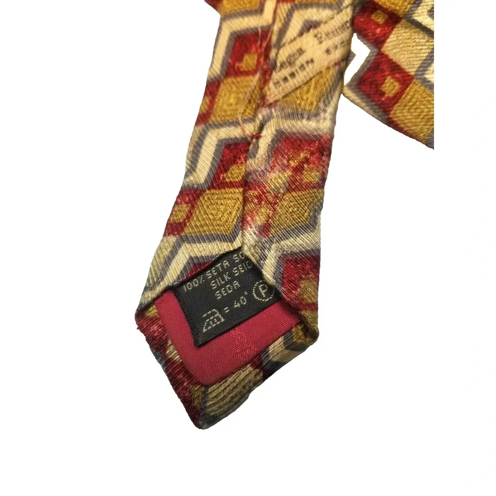 Ermenegildo Zegna Silk REPP Geometric Exclusive Design‎ Tan Brick Gray Tie